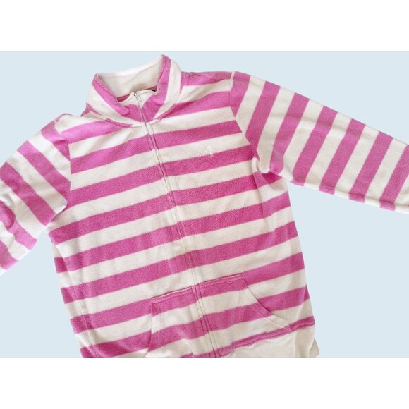 RALPH LAUREN Pink & White Striped Terrycloth Zip Up Sweater Size M - Picture 1 of 8